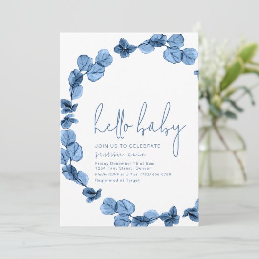 Oh Baby Eenvoudig Donkerblauw Baby shower Uitnodig Kaart (Staand voorkant)