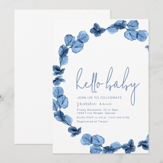 Oh Baby Eenvoudig Donkerblauw Baby shower Uitnodig Kaart (Voorkant / Achterkant)