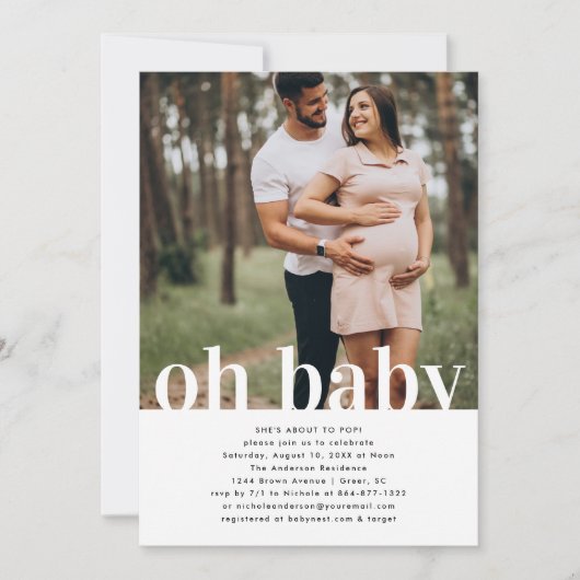 Oh Baby | Eenvoudig foto-Baby shower Kaart (Voorkant)