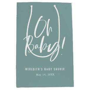 Oh Baby Eenvoudige Kalligrafie Neutraal Baby showe Medium Cadeauzakje