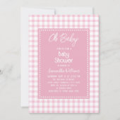 Oh Baby Eenvoudige Retro Roze Gingham Meisje Baby  Kaart (Voorkant)