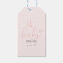 Oh Baby Eenvoudige Roze Script Favor Geschenklabel