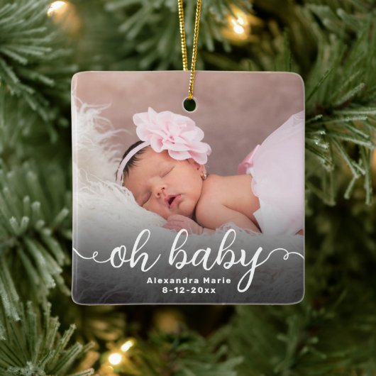 Oh Baby Eerste Kerstmis Dubbelzijdige foto Keramisch Ornament (Boom)