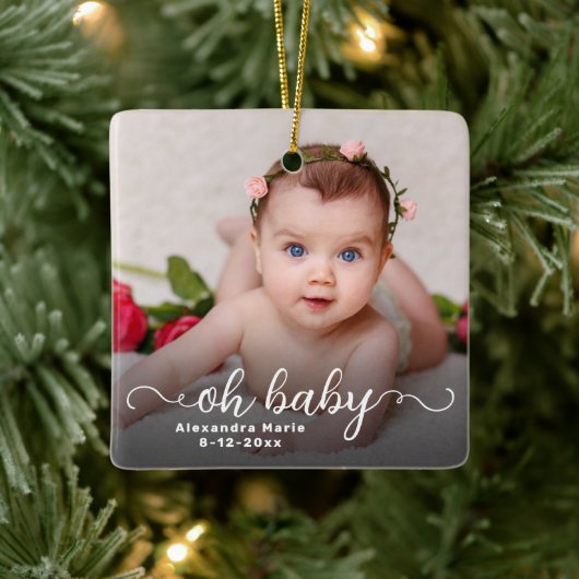 Oh Baby Eerste Kerstmis Dubbelzijdige foto Keramisch Ornament (Boom)