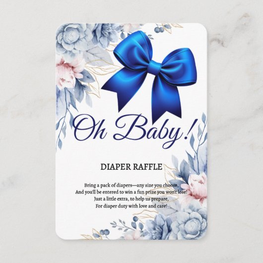 Oh Baby! Elegant Bloemen Blauw Boog Baby shower Informatiekaartje (Voorkant)