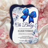 Oh Baby! Elegant Bloemen Blauw Boog Baby shower Kaart