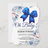 Oh Baby! Elegant Bloemen Blauw Boog Baby shower Kaart (Voorkant)