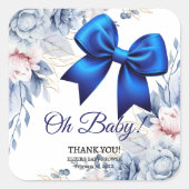 Oh Baby! Elegant Bloemen Blauw Boog Baby shower Vierkante Sticker (Voorkant)