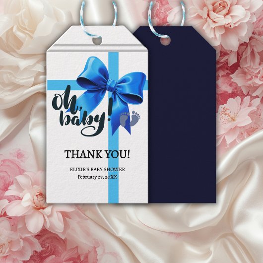 Oh Baby! Elegant Blue Bow Baby shower Cadeaulabel