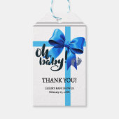 Oh Baby! Elegant Blue Bow Baby shower Cadeaulabel (Voorkant)