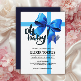 Oh Baby! Elegant Blue Bow Baby shower Kaart