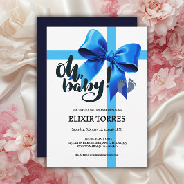Oh Baby! Elegant Blue Bow Baby shower Kaart