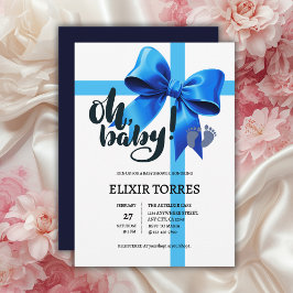 Oh Baby! Elegant Blue Bow Baby shower Kaart