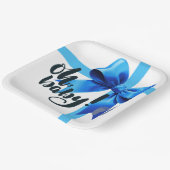 Oh Baby! Elegant Blue Bow Baby shower Papieren Bordje (Gebogen)