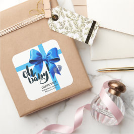 Oh Baby! Elegant Blue Bow Baby shower Vierkante Sticker