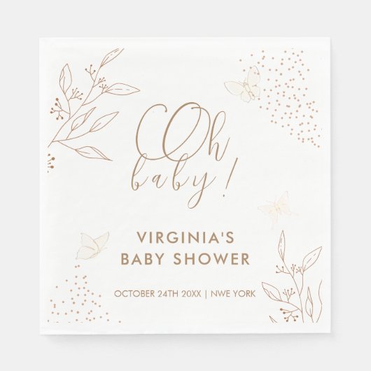 Oh Baby Elegant gouden bladeren vlinder Baby showe Servet (Voorkant)