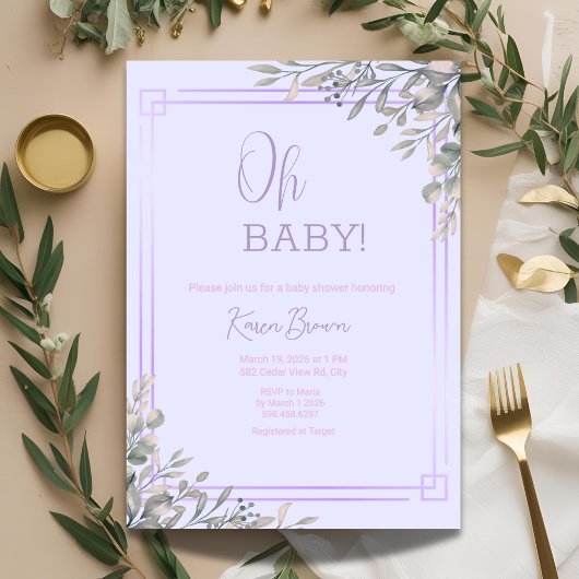 Oh baby Elegant groen en roze Baby shower Kaart