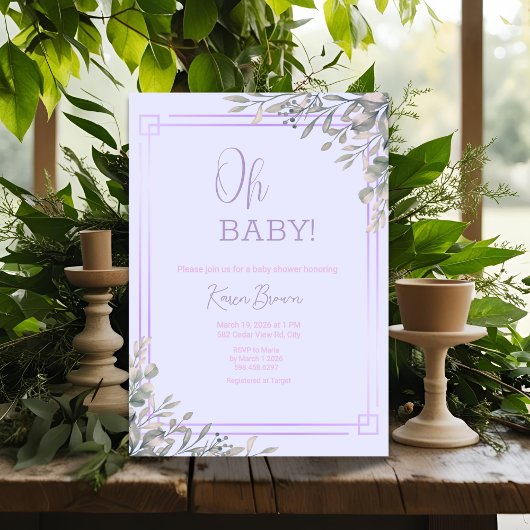 Oh baby Elegant groen en roze Baby shower Kaart