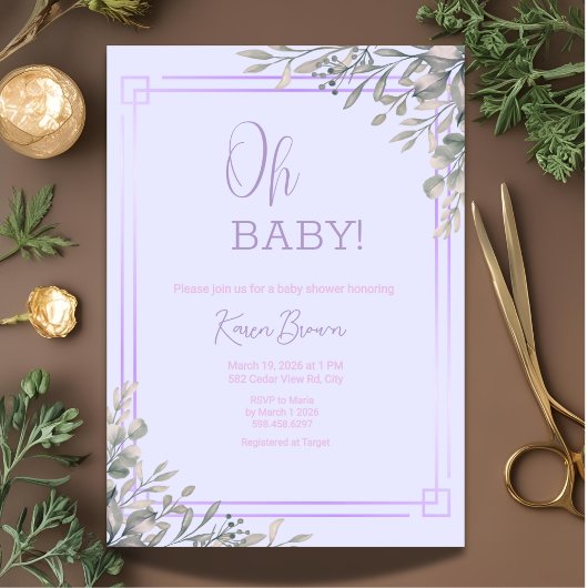 Oh baby Elegant groen en roze Baby shower Kaart