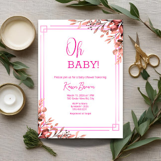 Oh baby Elegant groen en roze Baby shower Kaart