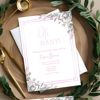 Oh baby Elegant groen en roze Baby shower Kaart