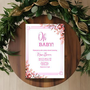 Oh baby Elegant groen en roze Baby shower Kaart