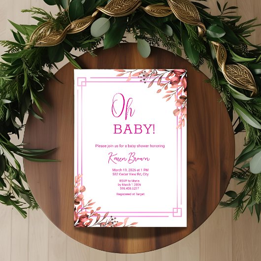Oh baby Elegant groen en roze Baby shower Kaart