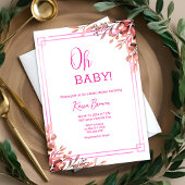 Oh baby Elegant groen en roze Baby shower Kaart