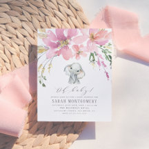 Oh Baby Elegant Pink Floral Elephant Baby shower