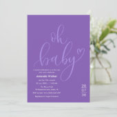 Oh Baby!  Elegant Purple Script Baby Shower Kaart (Staand voorkant)