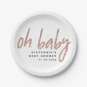 Oh Baby Elegant Roos Goud Roze Glitter Baby shower Papieren Bordje (Voorkant)