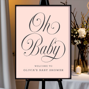 Oh Baby Elegant Roze Meisje Baby Shower Welkom Bor Poster