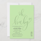 Oh Baby!  Elegant Sage Green Script Baby Shower Kaart (Voorkant)