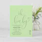 Oh Baby!  Elegant Sage Green Script Baby Shower Kaart (Staand voorkant)