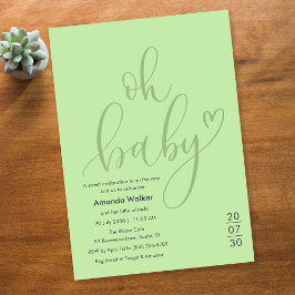 Oh Baby!  Elegant Sage Green Script Baby Shower Kaart