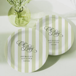 Oh Baby Elegant Schrift & Strepen Baby Shower Papieren Bordje