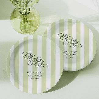 Oh Baby Elegant Schrift & Strepen Baby Shower Papieren Bordje