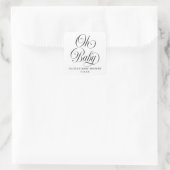 Oh Baby Elegant Script B & W Baby Shower Favor Vierkante Sticker (Tas)