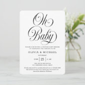 Oh Baby Elegant Script B&W Neutral Baby Shower Kaart (Staand voorkant)