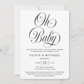 Oh Baby Elegant Script B&W Neutral Baby Shower Kaart (Voorkant)