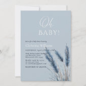 Oh Baby Elegant Script Blue Pampas Baby shower Kaart (Voorkant)