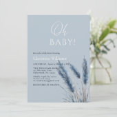 Oh Baby Elegant Script Blue Pampas Baby shower Kaart (Staand voorkant)