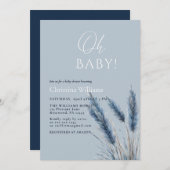 Oh Baby Elegant Script Blue Pampas Baby shower Kaart (Voorkant / Achterkant)