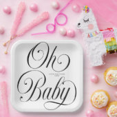 Oh Baby Elegant Script Gender Neutral Baby Shower Papieren Bordje (Feest)