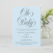 Oh Baby Elegant Script Light Blue Boy Baby Shower Kaart (Staand voorkant)
