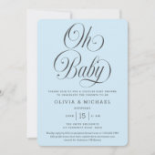 Oh Baby Elegant Script Light Blue Boy Baby Shower Kaart (Voorkant)