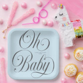 Oh Baby Elegant Script Lt. Blue Boy Baby Shower Papieren Bordje (Feest)