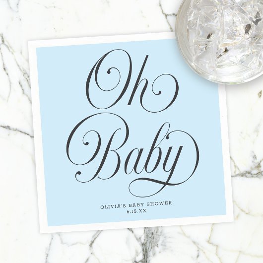 Oh Baby Elegant Script Lt. Blue Boy Baby Shower Servet