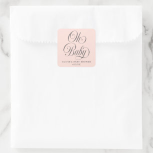 Oh Baby Elegant Script Roze Baby Shower Favor Vierkante Sticker