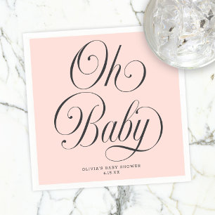 Oh Baby Elegant Script Roze Meisje Baby Shower Servet